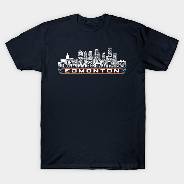 Edmonton Hockey Team All Time Legends, Edmonton City Skyline T-Shirt by Legend Skyline